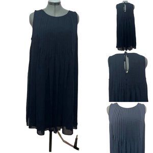 Sharagano NWOT Sz 14W Navy Pleated Lined Sleeveless Dress